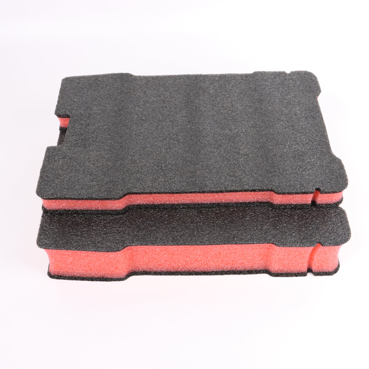 Stacked black and red layered EPE foam blanks for a compact tool case