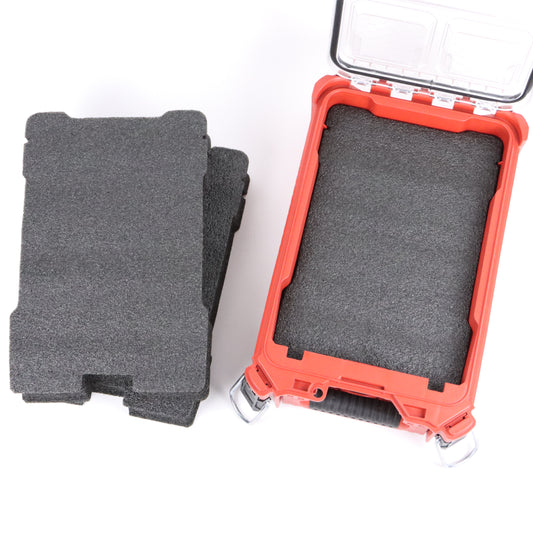 Black EPE foam blank beside an open compact tool organizer case